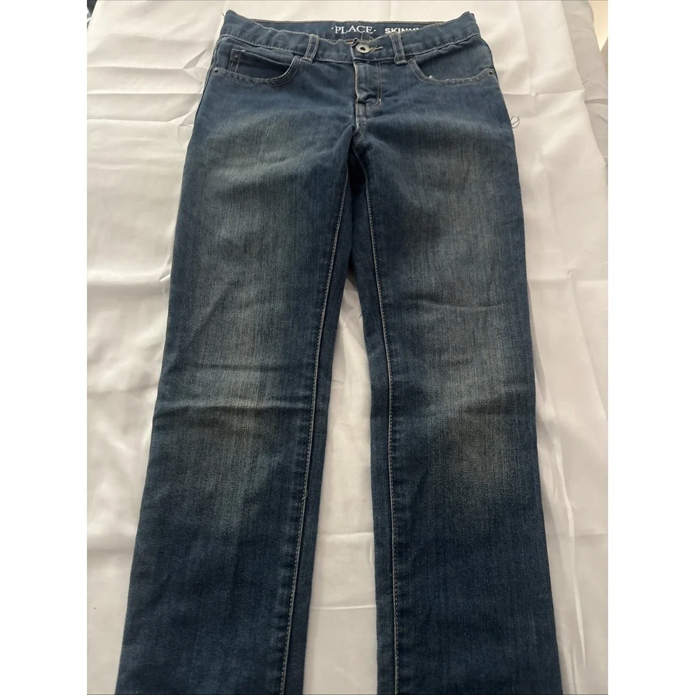 Childrens Place Girls Skinny Jeans Size 8 Adjustable Waist Dark Blue Wash